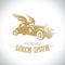 Gold retro car with wings logo.