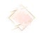 Gold rhombus frame with pastel nude pink texture, shadow, golden brush strokes isolated on white background. Geometric