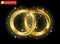 Gold ring luxury on a dark background. Isolated. Betrothal. Engagement party. Vector Golden circle, spark particles. Light effect.