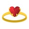 Gold ring with red heart gemstone cartoon icon