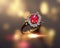 Gold ring with red rubin and small diamonds women luxury jewelry
