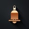 Gold Ringing bell icon isolated on black background. Alarm symbol, service bell, handbell sign, notification symbol