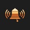 Gold Ringing bell icon isolated on black background. Alarm symbol, service bell, handbell sign, notification symbol