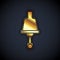 Gold Ringing bell icon isolated on black background. Alarm symbol, service bell, handbell sign, notification symbol