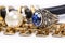 Gold rings,blue sapphire jewelry and pearl