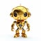 Gold robot on solid white background, isolated.