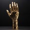 gold robotic hand with intricate circuits on black background