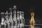 Gold rook chess with silver chess pawns pieces on chess board game competition on dark background