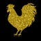 Gold rooster with glitter, silhouette, , vector illustration