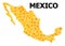 Gold Rotated Square Pattern Map of Mexico