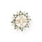 Gold round brooch sun with moonstones on white background