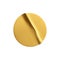 Gold round crumpled sticker mock up. Adhesive golden paper or plastic sticker label with glued, wrinkled effect on white