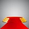 Gold round podium with red carpet, abstract background