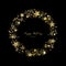 Gold round wreath of sparkles. Holiday decoration.