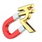 Gold RUPEE currency sign on red magnet 3D