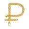 Gold Russian rouble, ruble money sign made of shiny thick golden chain.