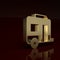 Gold Rv Camping trailer icon isolated on brown background. Travel mobile home, caravan, home camper for travel