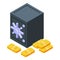 Gold safe icon isometric vector. Mine stone