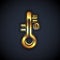 Gold Sauna thermometer icon isolated on black background. Sauna and bath equipment. Vector