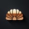 Gold Scallop sea shell icon isolated on black background. Seashell sign.Long shadow style. Vector.