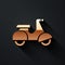 Gold Scooter delivery icon isolated on black background. Delivery service concept. Long shadow style. Vector