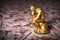 Gold Sculpture Thinker Over Money Saudi Riyals