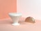 Gold semi circle pink/orange/cream minimal scene wall corner abstract geometric shape white marble cone shape gold semicircle 3d r