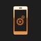 Gold Setting on smartphone screen icon isolated on black background. Mobile and gear. Adjusting app, set options, repair