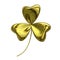 Gold shamrock on isolated white background. Object and Nature concept. Saint Patrick day theme. 3D illustration rendering.