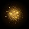 Gold shiny particles shape. Sparkling background. Stardust explosion on black background. Vector festive illustration