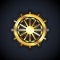 Gold Ship steering wheel icon isolated on black background. Vector