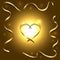 Gold silk heart with frame ribbons shiny light background
