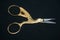 Gold and silver, bird-shaped embroidery scissors