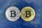 Gold and Silver bitcoin and motherboard
