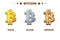 Gold, silver and bronze Bitcoin icon. Digital or Virtual currencies and electronic cash