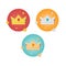 Gold, silver, bronze crowns flat design icon set