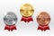 Gold silver bronze medals. Champion winner award metal medal. Honor badges realistic isolated vector set