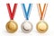 Gold, silver and bronze medals isolated on white background. Generative AI