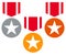 Gold, silver, bronze medals with neckband / ribbon - Flat medal, badge icons w stars