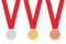 Gold, silver and bronze medals on white