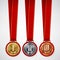 Gold, Silver, Bronze Place Badge, Medal Set Vector. Realistic Achievement With First, Second, Third Placement. Round Championship