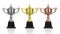 Gold, Silver and Bronze trophy isolated white background. use cl