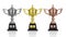 Gold, Silver and Bronze trophy isolated white background. use cl