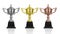 Gold, Silver and Bronze trophy white background. use cl