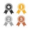 Gold, Silver and Bronze winner badges. Award ribbons. First, second, third place and badge with star. Vector illustration isolated