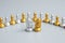 Gold and silver Chess Knight horse figure against pawn. Strategy, Conflict, management, business planning, tactic, politic,