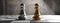 Gold and silver chess pawns standing on a chessboard background. 3d illustration