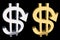 Gold and silver dollar sign in the form of an arrow pointing down. The fall of the dollar