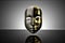 Gold and silver masks yin and yang masks on black background.3D