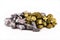 Gold and silver nuggets heaped, pile of precious stones. Wealth or fortune concept